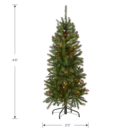 National Tree Company 4.5ft Pre-Lit Kingswood Fir Slim Christmas Tree - 150 Multicolor Lights, Hinged Branches