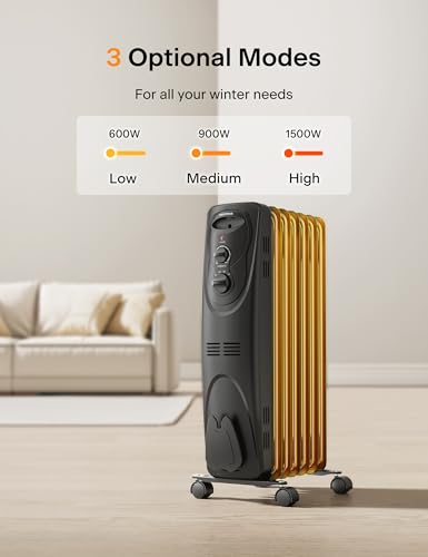 Electric Oil Filled Radiator Space Heater 1500W Portable