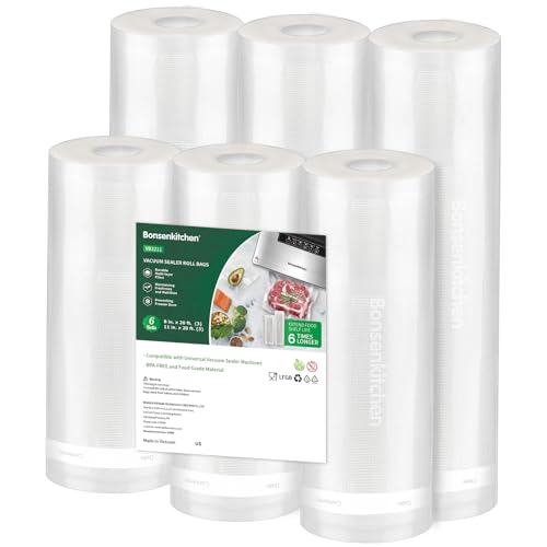 Vacuum Sealer Rolls 6 Pack, 11"x20' & 8"x20' BPA-Free Food Storage Bags
