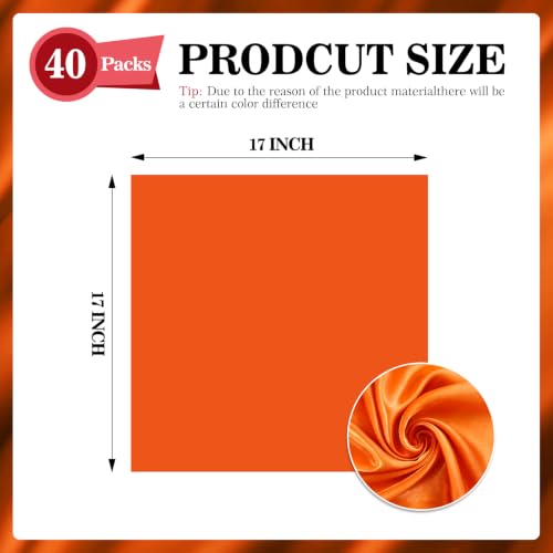 Orange Satin Napkins 40 Pack 17x17 inch Square Cloth Dinner Napkins Bulk