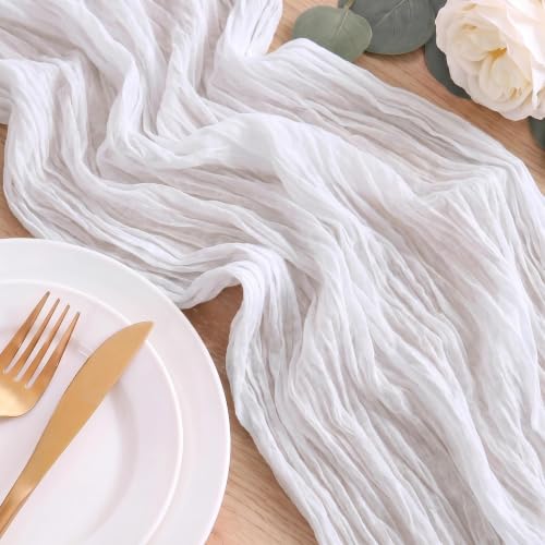 Wokceer 6 Pack Ivory Cheesecloth Table Runner 17x108 Inches for Elegant Dining