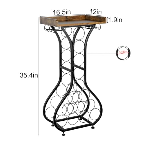 Freestanding Wine Rack Table with Glass Holder, 14-Bottle Liquor Storage