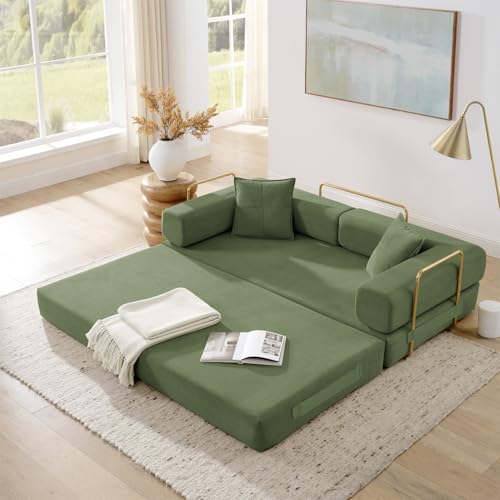 4-in-1 Folding Corduroy Sofa Bed, 78-Inch Convertible Floor Sleeper Couch