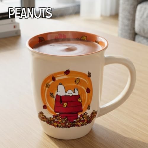 Peanuts Snoopy Fall Leaves 16oz Ceramic Mug - Autumn Themed Coffee Cup, Officially Licensed