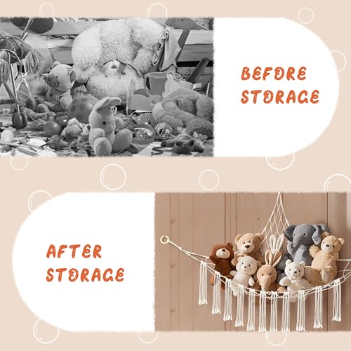 Large Cotton Stuffed Animal Hammock Corner Net - 59x47 Inch Plushie Organizer