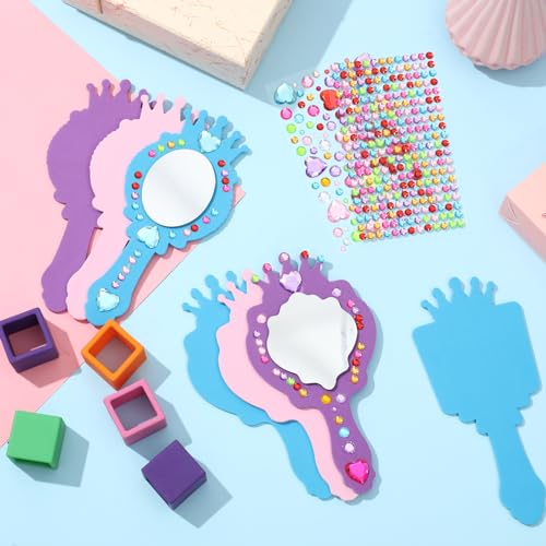 12-Pack Princess Foam Craft Mirrors with Gem Stickers for DIY Party Favors