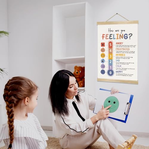 Emotional Thermometer Wall Art, Linen Feelings Chart for Classroom Decor