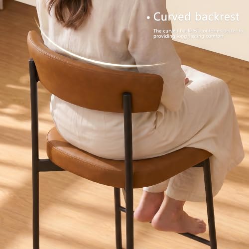 24-Inch Faux Leather Counter Stools with Curved Backrest, Set of 3