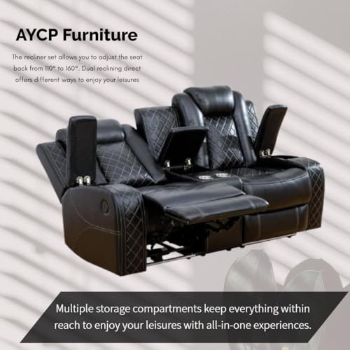 Power Recliner Sofa Set with LED Lights, Wireless Charger & Storage Console