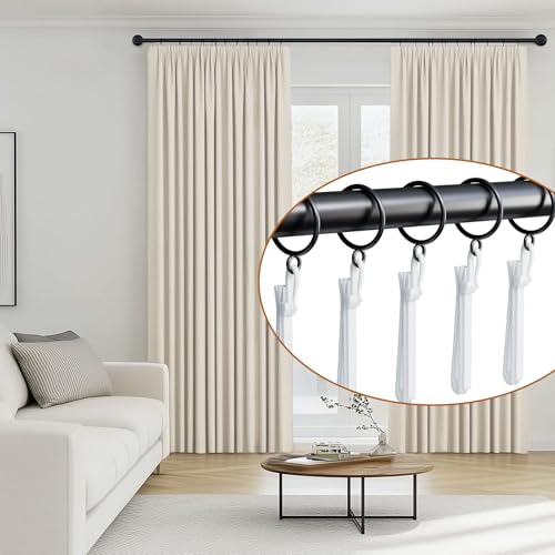 1.25 Inch Curtain Rings with Adjustable Hooks, 24 Pack Black Metal Drapery Set