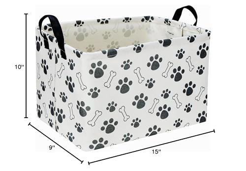 Sanjiaofen Rectangular Dog Basket,Dog Toy Bin,Dog Storage Basket Organizer.Waterproof PE Coating Puppy Storage Bin with Handles.Dog room decor,Dog Toys,Books,Kid's Gifts basket. (Dog Paw)