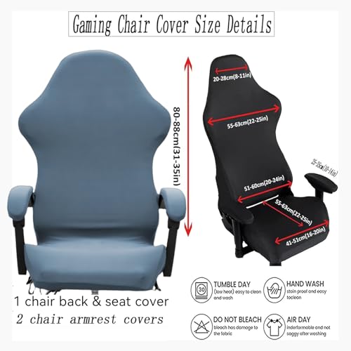 Stretch Ruffled Gaming Chair Cover Set with Armrest Covers - Gray-Blue
