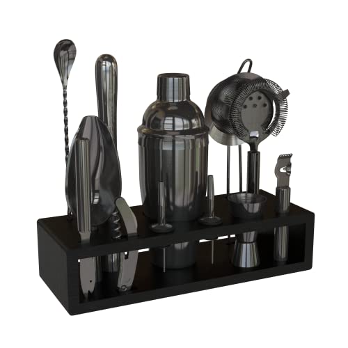 Highball & Chaser Gunmetal 13-Piece Cocktail Shaker Set with Bar Tools & E-Book