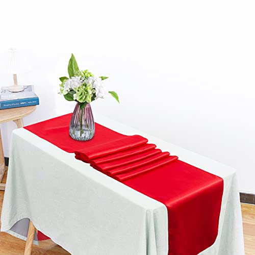12 Pack Red Satin Table Runners 108x12 Inches for Weddings & Parties - -12108"