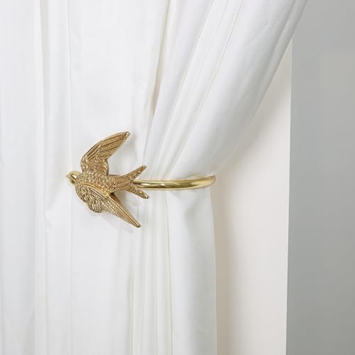 Solid Brass Swallow Curtain Holdbacks - Hand-Forged Gold Wall Tiebacks