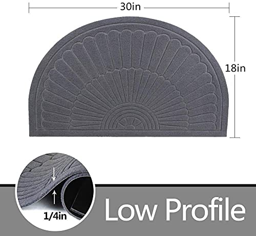 Morning View Half Round Doormat - Non-Slip Entryway Rug, Gray 30x18 In