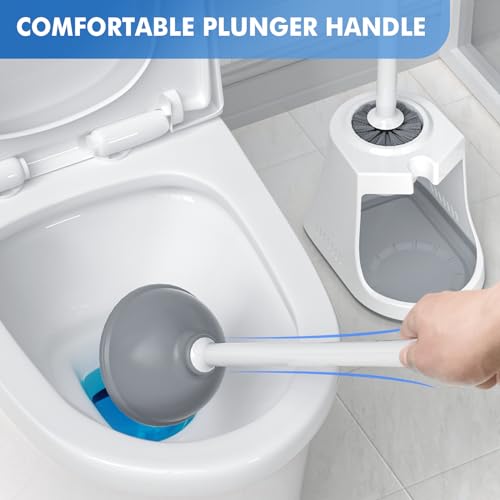 2-in-1 Heavy Duty Toilet Plunger and Brush Set with Ventilated Holder