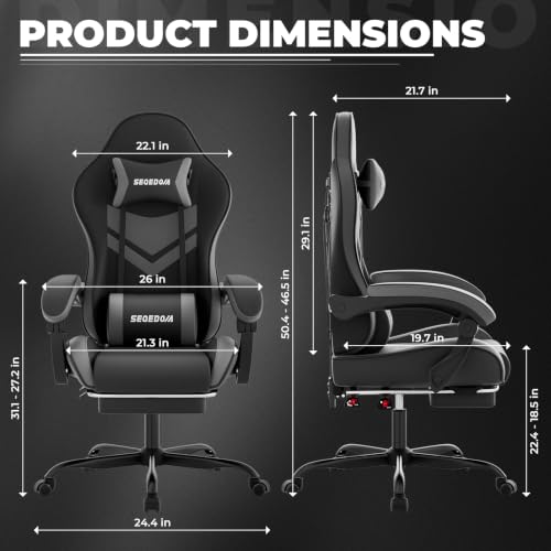 Ergonomic Gaming Chair with Footrest and Massage Lumbar Support