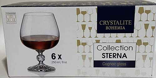 Bohemia Crystal Glass Set of 6 8oz Snifter Glasses - Vintage Cognac & Whiskey Goblets
