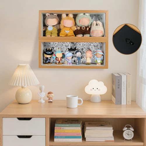Wall Mounted Wood Display Case with Tempered Glass Door for Collectibles
