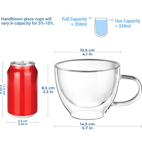 Ecooe Double Walled Glass Coffee Mug 12 oz Set of 2, Clear Borosilicate Latte Cups