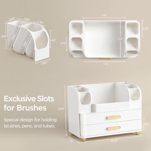 HBlife All White Large Makeup Organizer with Brush Holder & Drawers
