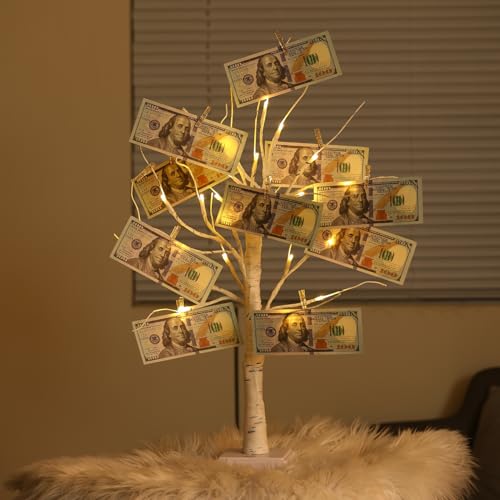 20-Inch LED Money Tree Gift Card Holder with 22 Clips for Photo Display