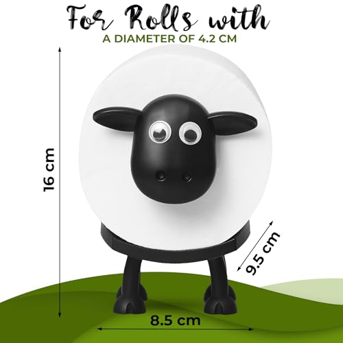 Sheep Toilet Roll Holder Set - Free Standing Cute 3D Printed Black Sheep Bathroom Decor and Tissue Storage