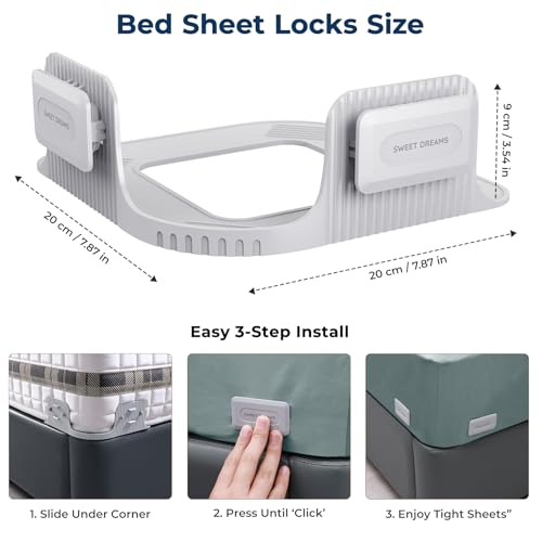 Fitted Sheet Holders for Corners - Snap-Lock Bed Sheet Locks, 4 Pack
