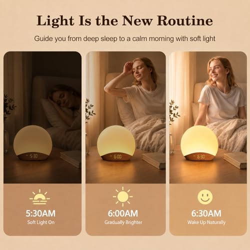 Wood Grain Sunrise Alarm Clock & Sound Machine with Night Light