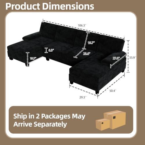 U-Shaped 4-Seat Sectional Sofa with Double Chaise Lounges, White