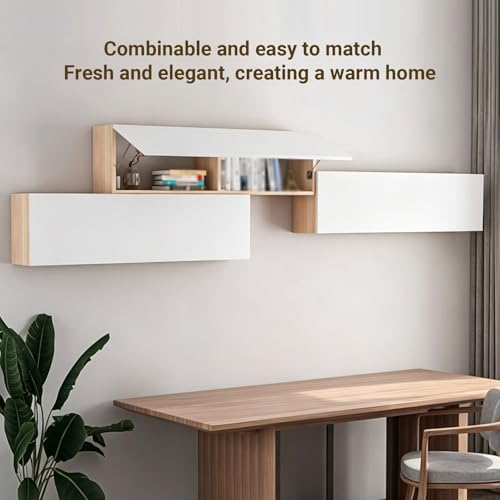 Wooden Wall Mounted Cabinet with Flip-Up Door, 39-Inch Floating Storage Hutch