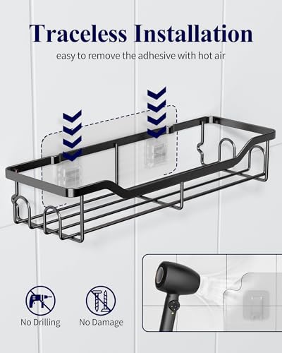 Black Shower Caddy Adhesive Storage Shelf 2-Pack Stainless Steel