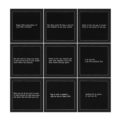 50th Birthday Quotes Cocktail Napkins - Black Cotton Disposable Drink Napkins for Parties & Weddings