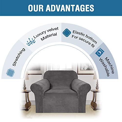 Stretch Velvet Armchair Cover - Soft & Durable Slipcover for Chairs (Gray, 31"-49")