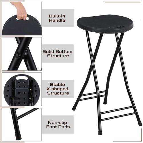 24-Inch Portable Folding Counter Stools, Heavy Duty Bar Stools with Handle