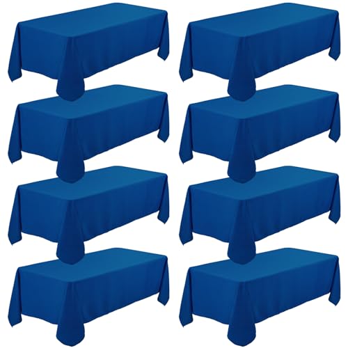 Fivenl 8-Pack Royal Blue Tablecloths 90x132 Inch Rectangular – 8ft/6ft Tables, Polyester, Washable, Wedding Banquet