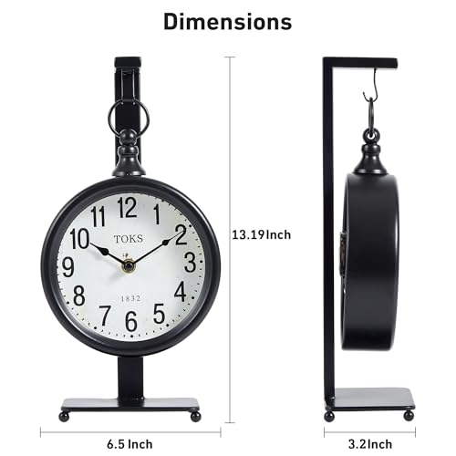 13-Inch Vintage Style Black Desk Clock, Silent Non-Ticking Mantel Clock