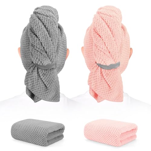 2 Pack Microfiber Hair Towel XL 41" x 24" Fast Dry, Soft, Absorbent