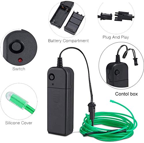 9ft EL Wire Kit 5 Pack, Flexible Neon Light Strings with Battery Packs
