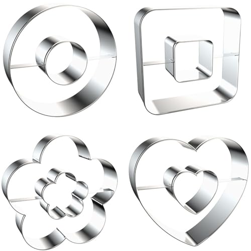 Stainless Steel Cookie Cutter Set 4 Pieces - Linzer, Heart, Flower, Square