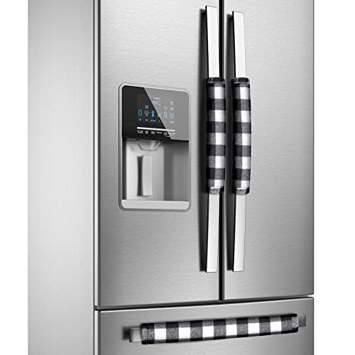 Boao 6 Pack Christmas Refrigerator Door Handle Covers - Black & White Plaid