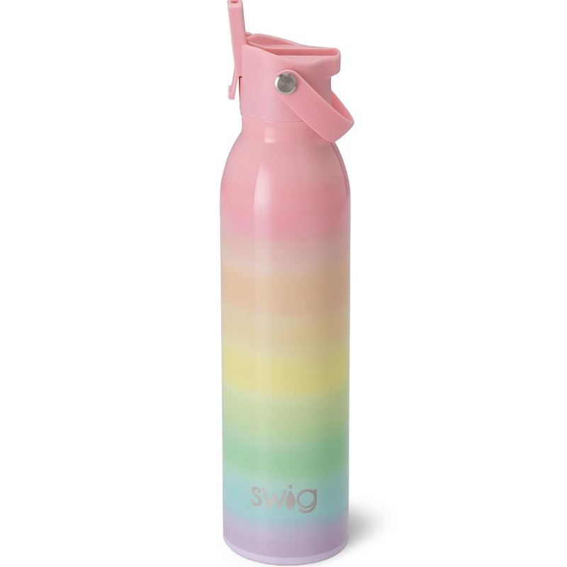 Swig Life 20oz Insulated Water Bottle, Travel Water Bottle with Straw and Lid, Cup Holder Friendly, Stainless Steel (Over the Rainbow)