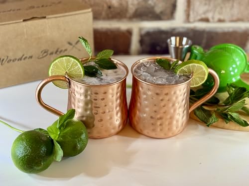 Pure Copper Moscow Mule Mugs Set of 2 - Hammered Finish, 16 oz, Handmade, Unlined, Ayurvedic Style
