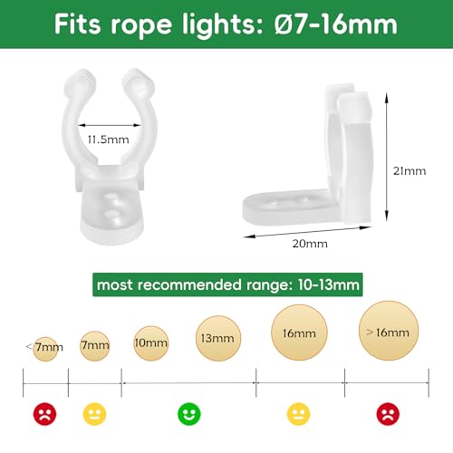 Fixpax 1/2-Inch LED Rope Light Mounting Clips & Hangers – Indoor/Outdoor