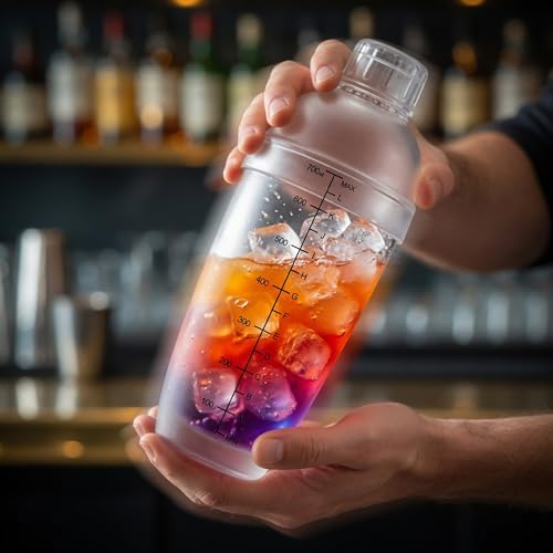 Homestia 2Pcs Plastic Cocktail Shaker & Jigger Set (700cc/24oz) - Includes 1 Shaker + 1 Double-Sided Measuring Jigger