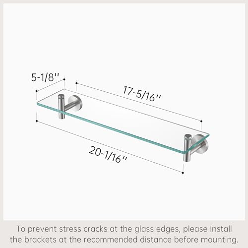 20-Inch Tempered Glass Bathroom Wall Shelf, 3-Pack with Stainless Brackets