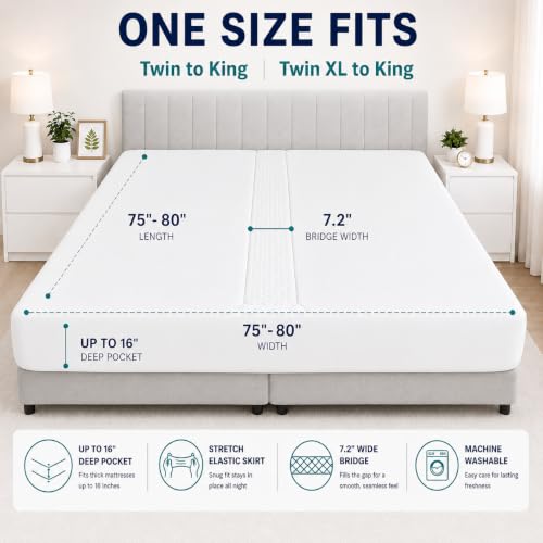 3-in-1 Split King Bed Bridge Gap Filler Set with Fitted Sheet & Straps