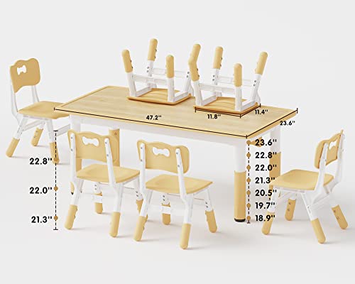 Adjustable Kids Table and 6 Chairs Set - Durable HDPE Activity Furniture