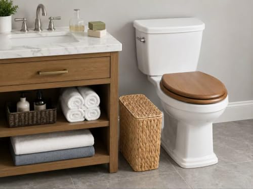 3 Gallon Natural Wicker Bathroom Trash Can with Lid & Removable Bin